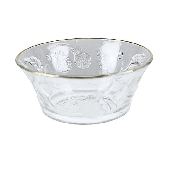 Bowl Wild Berry Clear Glass Gold Rim France Embossed Berry & Vines France 5-inch - Picture 1 of 9